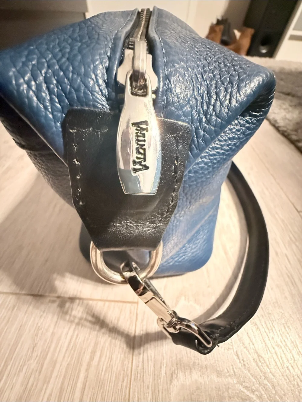 Valentina Navy Blue Pebbled Leather Crossbody with Black Strap - Picture 10 of 10